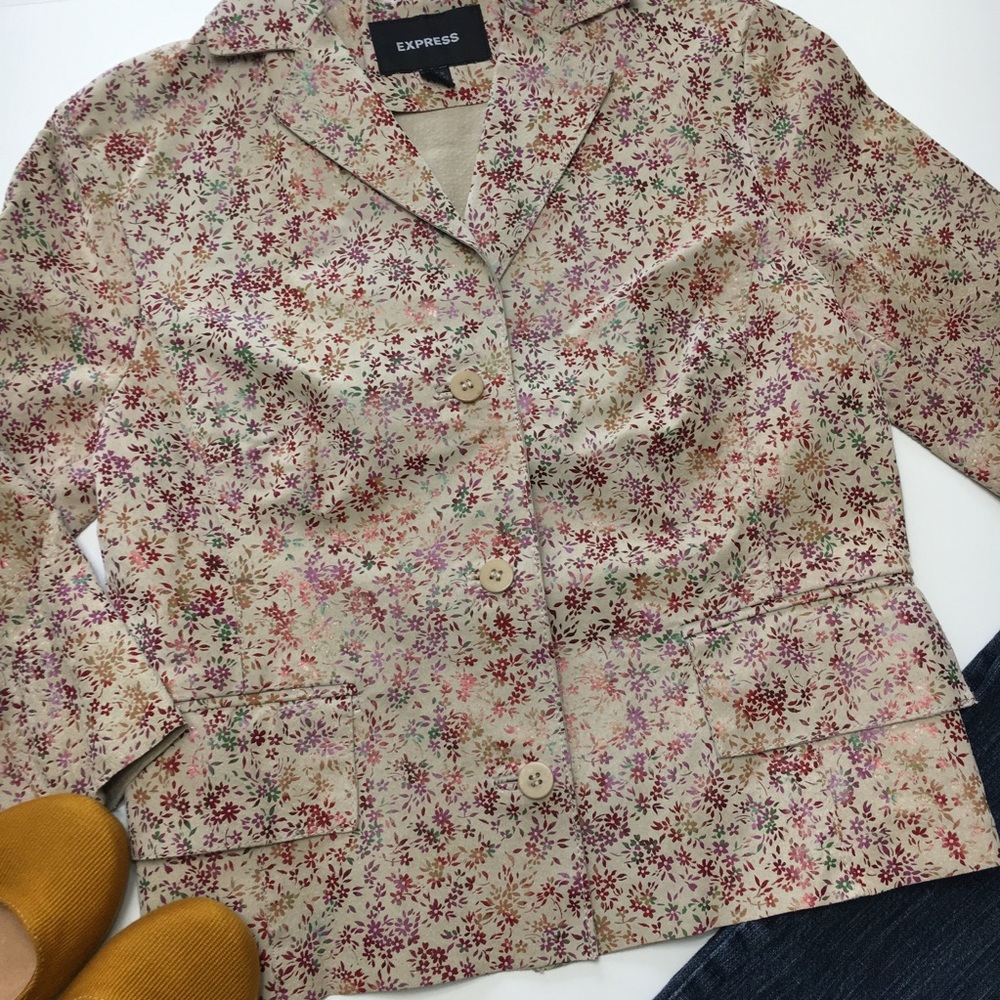 Express Leather Floral Blazer 3/4 Sleeve, sz 1/2